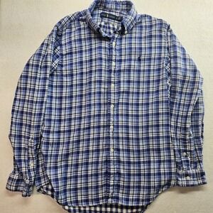 Polo Ralph Lauren Men's Long Sleeve Flannel Shirt White/Blue Plaid Size Large